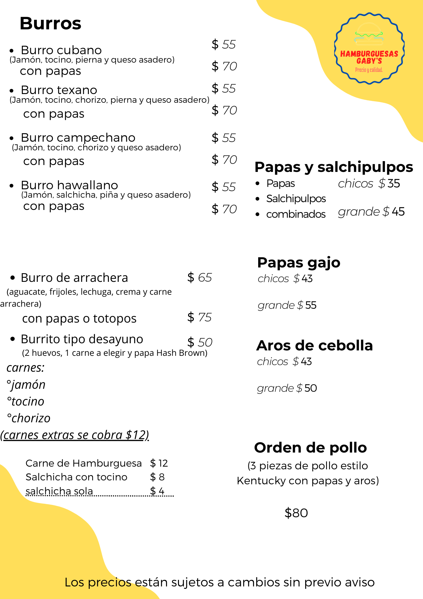 Parte Trasera del Menu